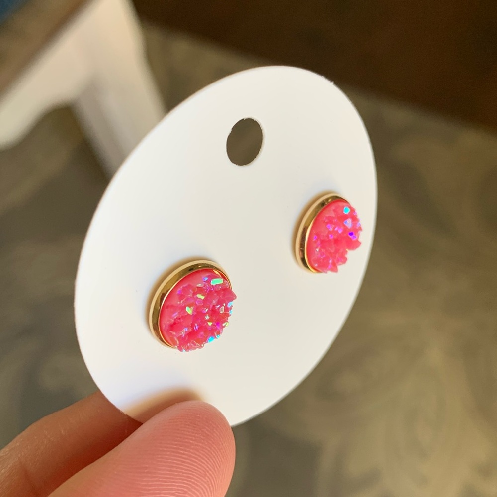 10mm Raspberry Druzy Stud - Picture 3 of 5